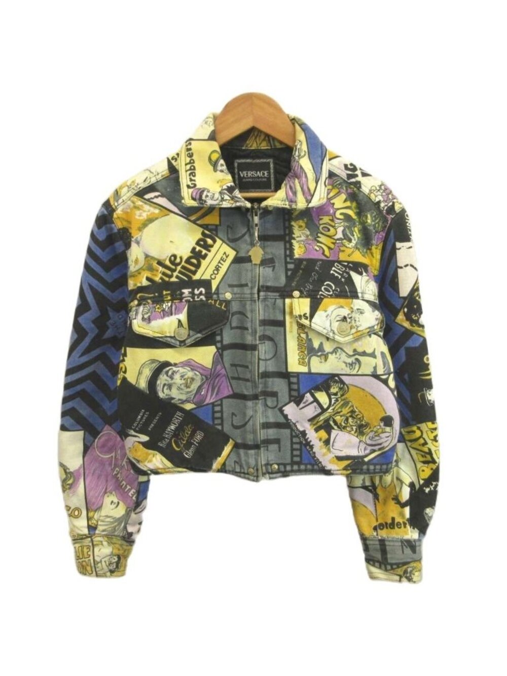 Versace Jeans Couture Comic Pattern Cropped Jacket Yellow Blue All Over Print S
